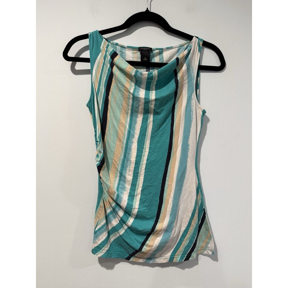 Ann Taylor Tank Top Womens XS Striped Stretch Cotton Cruise Travel Vacation
